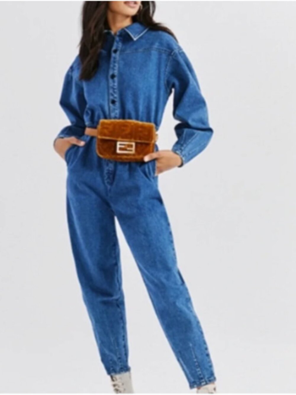 Something Navy Denim Boilersuit Medium Blue Jumpsuit Coveralls Size S NWT